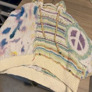 Free people peace sign hooded sweater XS